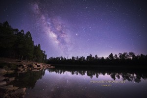 the Milky Way at night reflecting over a lake - Snowflake, AZ